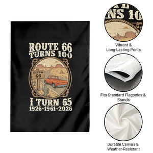 Route Highway 66 Turns 100 I Turn 65 Garden Flag Vintage 1961 Road Sign Classic Pickup Truck Lover 65th Birthday Gift