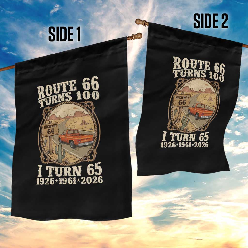 Route Highway 66 Turns 100 I Turn 65 Garden Flag Vintage 1961 Road Sign Classic Pickup Truck Lover 65th Birthday Gift