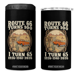 Route Highway 66 Turns 100 I Turn 65 4 in 1 Can Cooler Tumbler Vintage 1961 Road Sign Classic Pickup Truck Lover 65th Birthday Gift