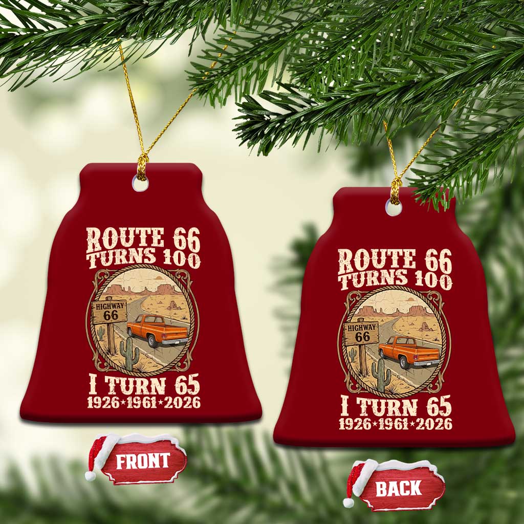 Route Highway 66 Turns 100 I Turn 65 Ceramic Ornament Vintage 1961 Road Sign Classic Pickup Truck Lover 65th Birthday Gift