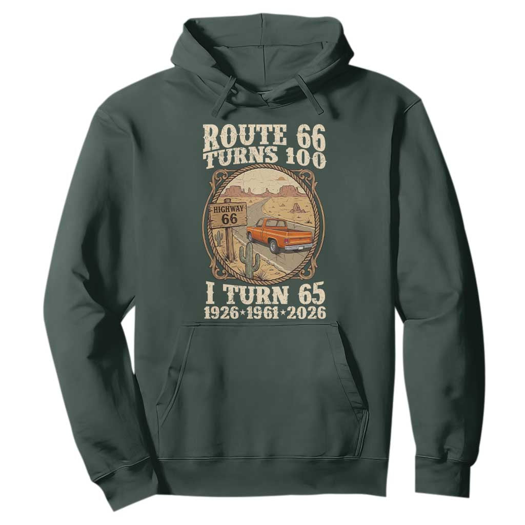 Route Highway 66 Turns 100 I Turn 65 Hoodie Vintage 1961 Road Sign Classic Pickup Truck Lover 65th Birthday Gift