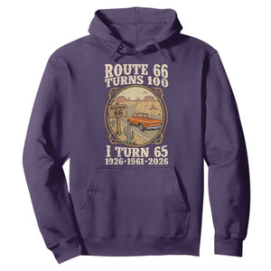 Route Highway 66 Turns 100 I Turn 65 Hoodie Vintage 1961 Road Sign Classic Pickup Truck Lover 65th Birthday Gift