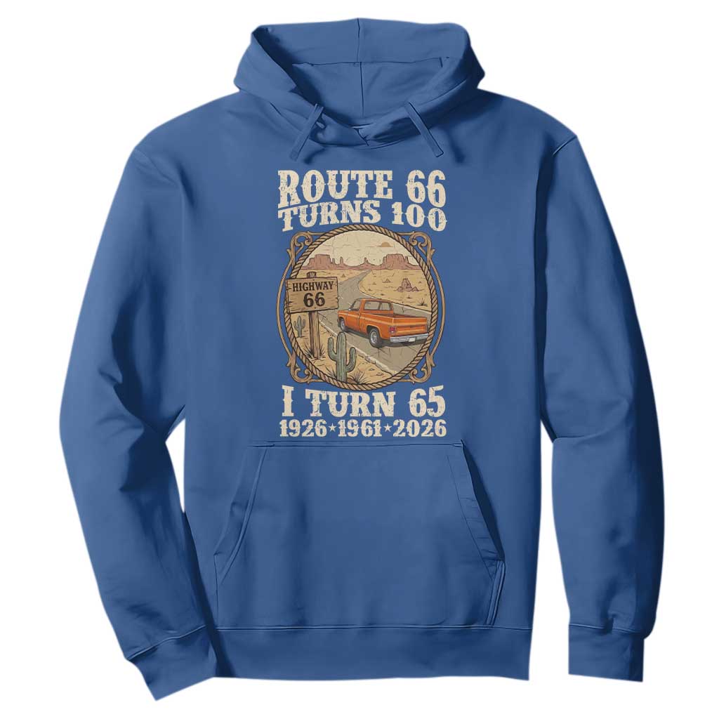 Route Highway 66 Turns 100 I Turn 65 Hoodie Vintage 1961 Road Sign Classic Pickup Truck Lover 65th Birthday Gift