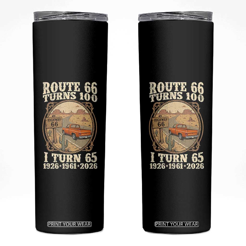 Route Highway 66 Turns 100 I Turn 65 Skinny Tumbler Vintage 1961 Road Sign Classic Pickup Truck Lover 65th Birthday Gift