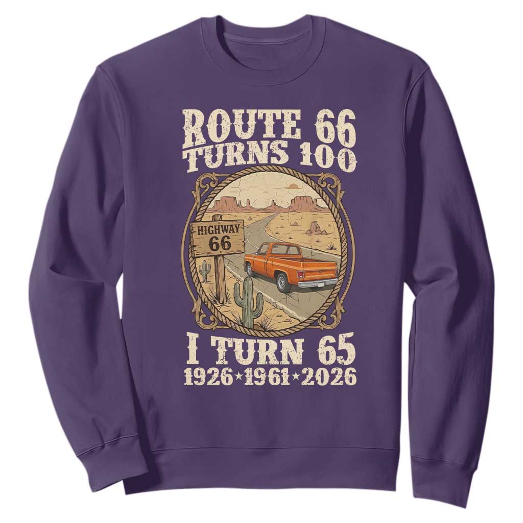 Route Highway 66 Turns 100 I Turn 65 Sweatshirt Vintage 1961 Road Sign Classic Pickup Truck Lover 65th Birthday Gift