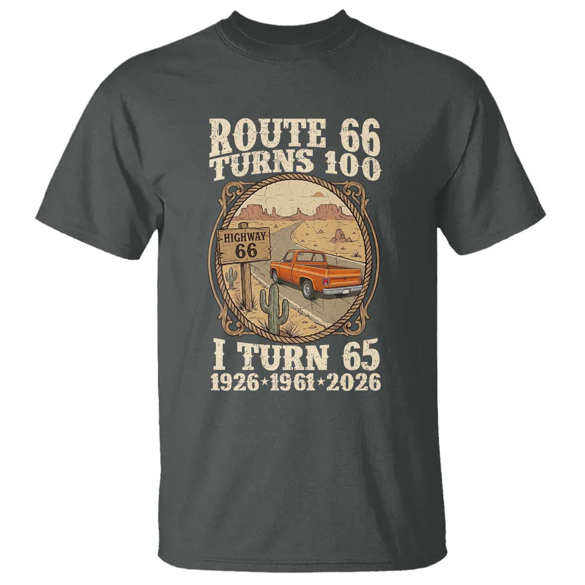 Route Highway 66 Turns 100 I Turn 65 T Shirt Vintage 1961 Road Sign Classic Pickup Truck Lover 65th Birthday Gift