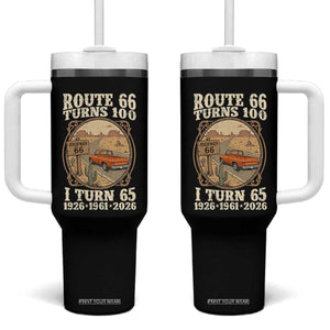 Route Highway 66 Turns 100 I Turn 65 Tumbler With Handle Vintage 1961 Road Sign Classic Pickup Truck Lover 65th Birthday Gift