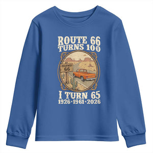 Route Highway 66 Turns 100 I Turn 65 Youth Sweatshirt Vintage 1961 Road Sign Classic Pickup Truck Lover 65th Birthday Gift