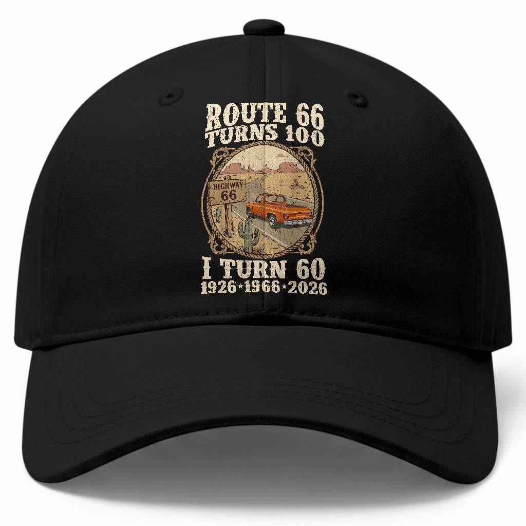 Route Highway 66 Turns 100 I Turn 60 Baseball Cap Vintage 1966 Road Sign Classic Pickup Truck Lover 60th Birthday Gift