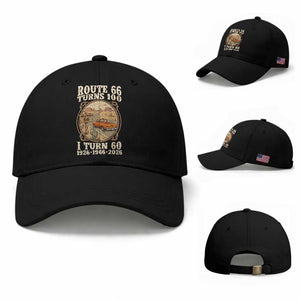 Route Highway 66 Turns 100 I Turn 60 Baseball Cap Vintage 1966 Road Sign Classic Pickup Truck Lover 60th Birthday Gift