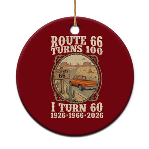 Route Highway 66 Turns 100 I Turn 60 Ceramic Ornament Vintage 1966 Road Sign Classic Pickup Truck Lover 60th Birthday Gift