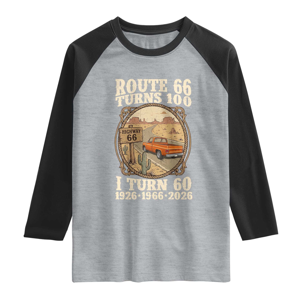 Route Highway 66 Turns 100 I Turn 60 Raglan Shirt Vintage 1966 Road Sign Classic Pickup Truck Lover 60th Birthday Gift