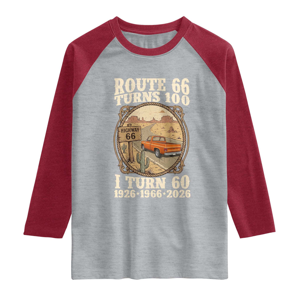Route Highway 66 Turns 100 I Turn 60 Raglan Shirt Vintage 1966 Road Sign Classic Pickup Truck Lover 60th Birthday Gift