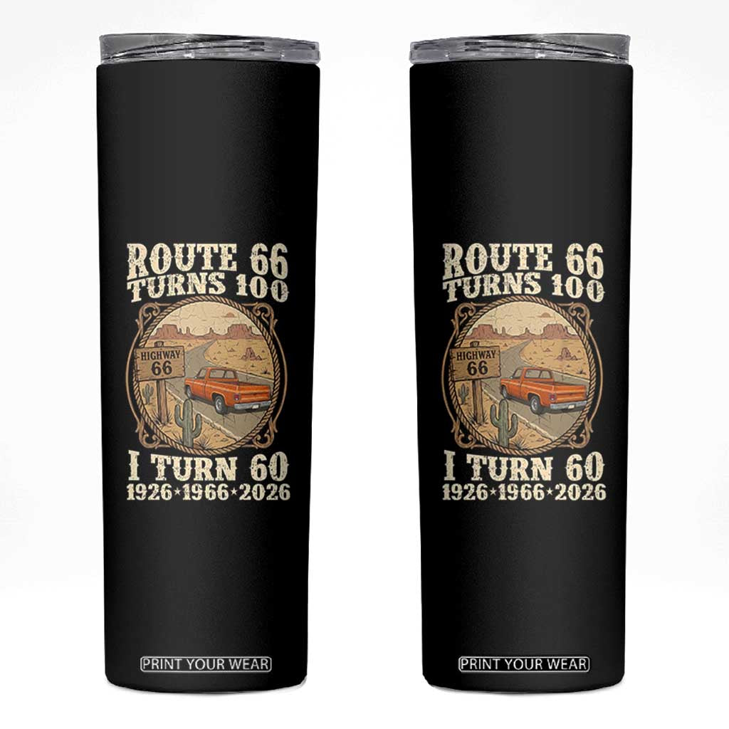 Route Highway 66 Turns 100 I Turn 60 Skinny Tumbler Vintage 1966 Road Sign Classic Pickup Truck Lover 60th Birthday Gift