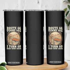 Route Highway 66 Turns 100 I Turn 60 Skinny Tumbler Vintage 1966 Road Sign Classic Pickup Truck Lover 60th Birthday Gift