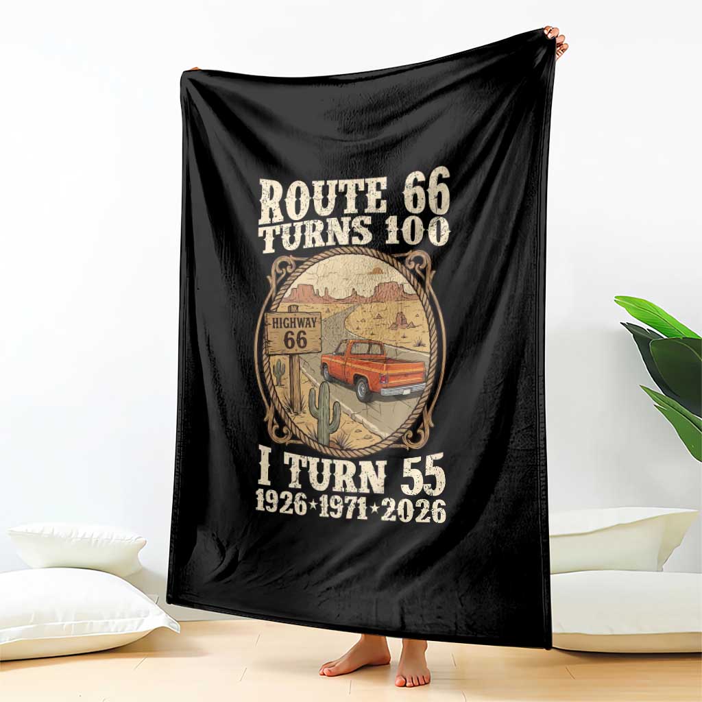 Route Highway 66 Turns 100 I Turn 55 Throw Blanket Vintage 1971 Road Sign Classic Pickup Truck Lover 55th Birthday Gift