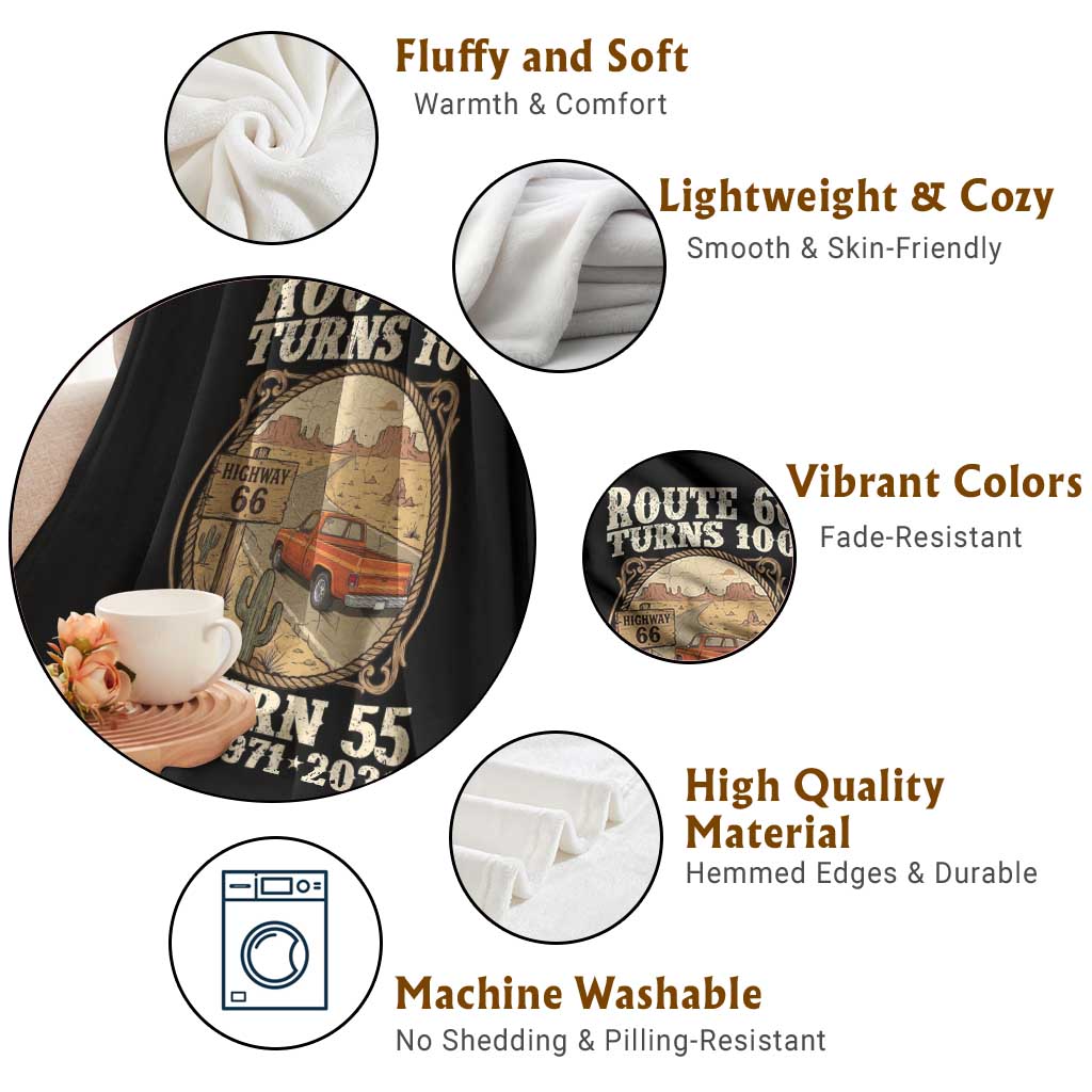 Route Highway 66 Turns 100 I Turn 55 Throw Blanket Vintage 1971 Road Sign Classic Pickup Truck Lover 55th Birthday Gift