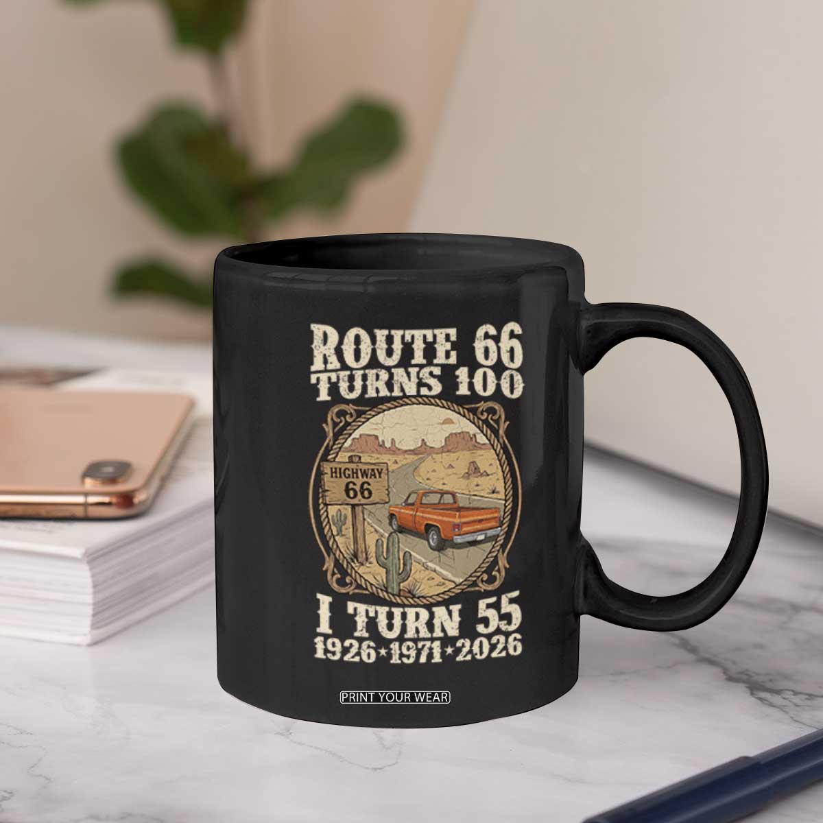 Route Highway 66 Turns 100 I Turn 55 Coffee Mug Vintage 1971 Road Sign Classic Pickup Truck Lover 55th Birthday Gift