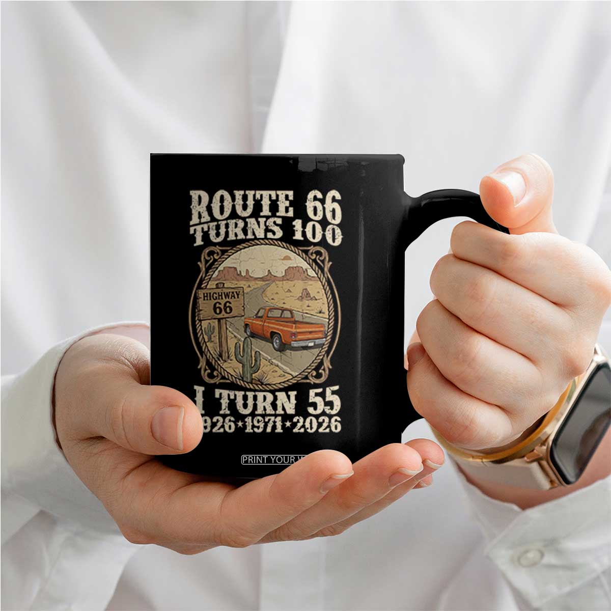 Route Highway 66 Turns 100 I Turn 55 Coffee Mug Vintage 1971 Road Sign Classic Pickup Truck Lover 55th Birthday Gift