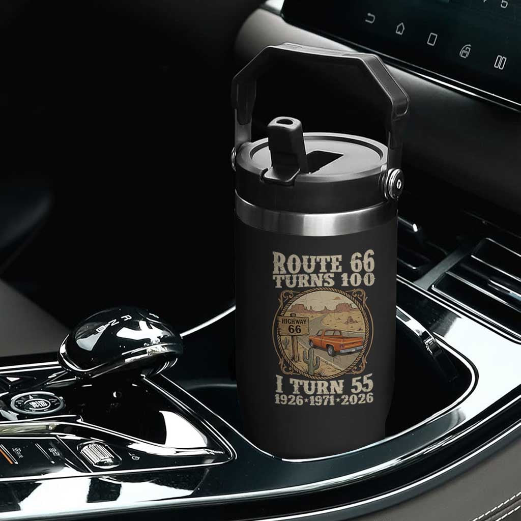 Route Highway 66 Turns 100 I Turn 55 Flip Straw Tumbler Vintage 1971 Road Sign Classic Pickup Truck Lover 55th Birthday Gift