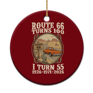 Route Highway 66 Turns 100 I Turn 55 Ceramic Ornament Vintage 1971 Road Sign Classic Pickup Truck Lover 55th Birthday Gift