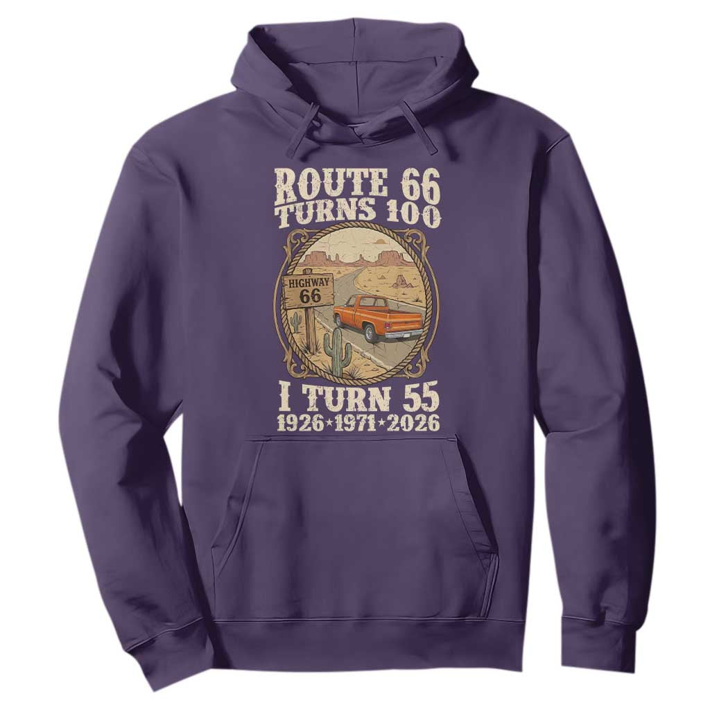 Route Highway 66 Turns 100 I Turn 55 Hoodie Vintage 1971 Road Sign Classic Pickup Truck Lover 55th Birthday Gift