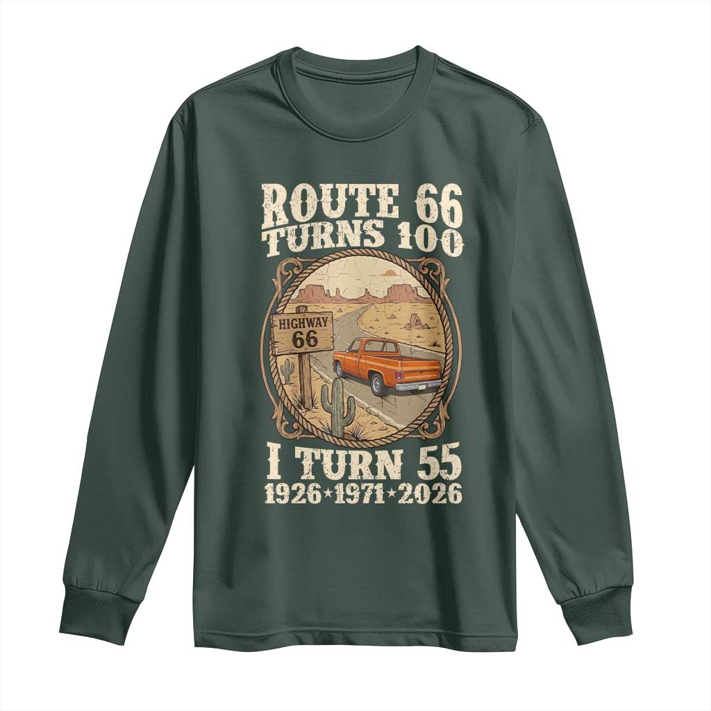Route Highway 66 Turns 100 I Turn 55 Long Sleeve Shirt Vintage 1971 Road Sign Classic Pickup Truck Lover 55th Birthday Gift