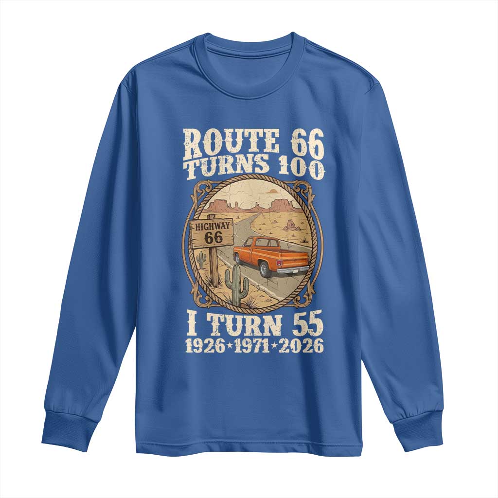 Route Highway 66 Turns 100 I Turn 55 Long Sleeve Shirt Vintage 1971 Road Sign Classic Pickup Truck Lover 55th Birthday Gift