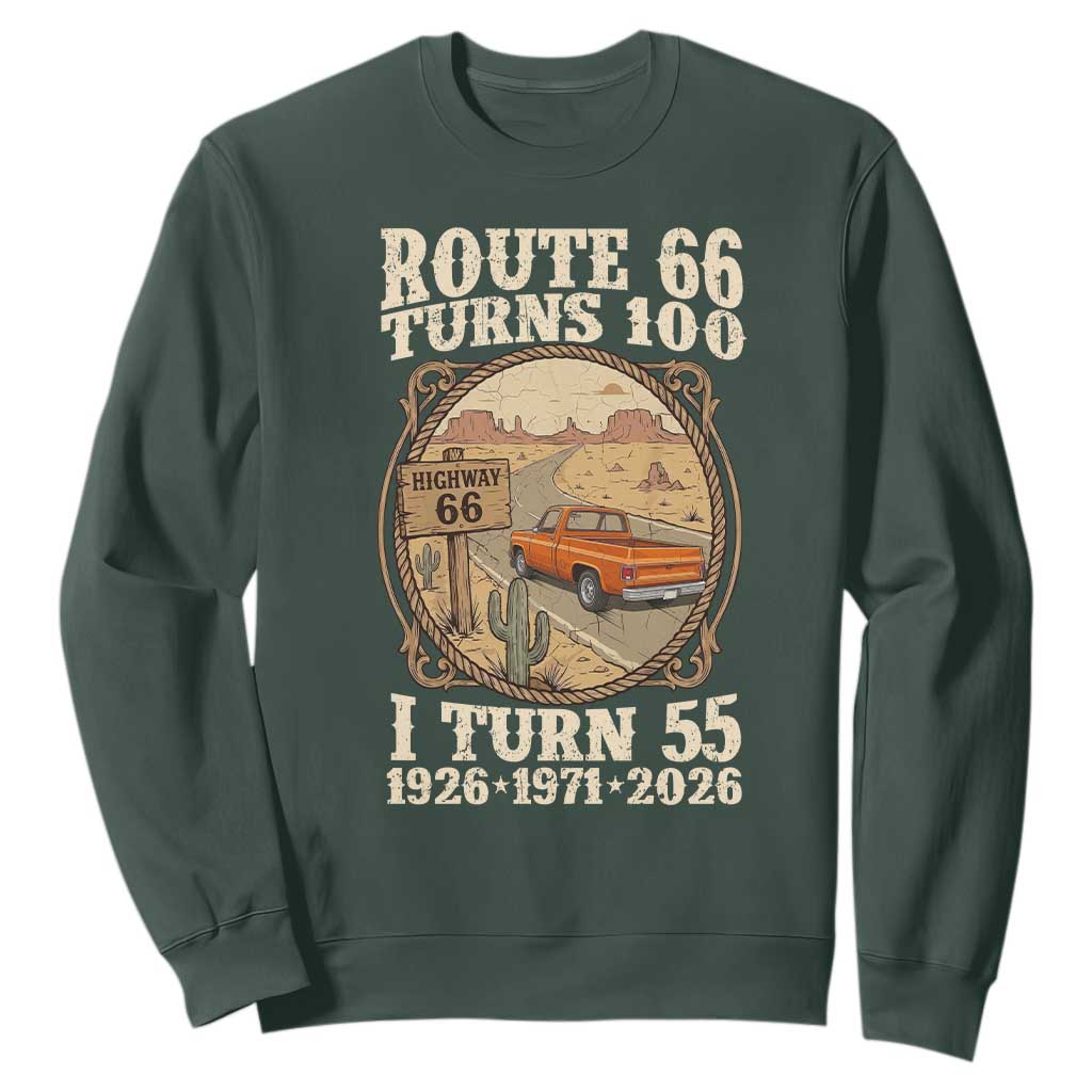 Route Highway 66 Turns 100 I Turn 55 Sweatshirt Vintage 1971 Road Sign Classic Pickup Truck Lover 55th Birthday Gift