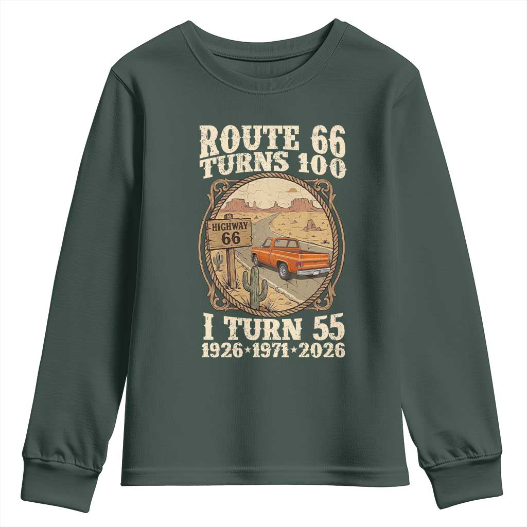 Route Highway 66 Turns 100 I Turn 55 Youth Sweatshirt Vintage 1971 Road Sign Classic Pickup Truck Lover 55th Birthday Gift