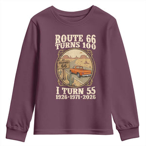 Route Highway 66 Turns 100 I Turn 55 Youth Sweatshirt Vintage 1971 Road Sign Classic Pickup Truck Lover 55th Birthday Gift