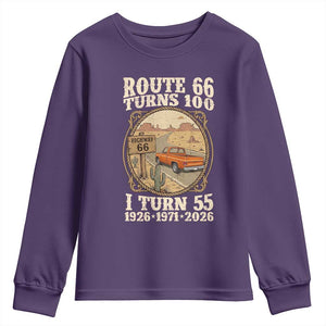 Route Highway 66 Turns 100 I Turn 55 Youth Sweatshirt Vintage 1971 Road Sign Classic Pickup Truck Lover 55th Birthday Gift