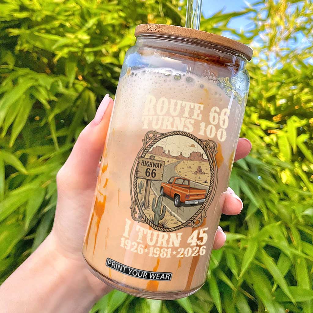 Route Highway 66 Turns 100 I Turn 45 Glass Can Vintage 1981 Road Sign Classic Pickup Truck Lover 45th Birthday Gift