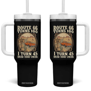 Route Highway 66 Turns 100 I Turn 45 Tumbler With Handle Vintage 1981 Road Sign Classic Pickup Truck Lover 45th Birthday Gift