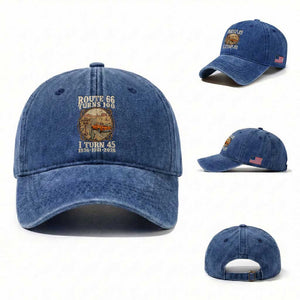 Route Highway 66 Turns 100 I Turn 45 Washed Cotton Baseball Cap Vintage 1981 Road Sign Classic Pickup Truck Lover 45th Birthday Gift