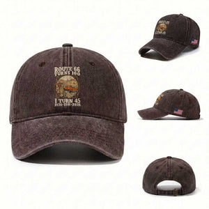 Route Highway 66 Turns 100 I Turn 45 Washed Cotton Baseball Cap Vintage 1981 Road Sign Classic Pickup Truck Lover 45th Birthday Gift