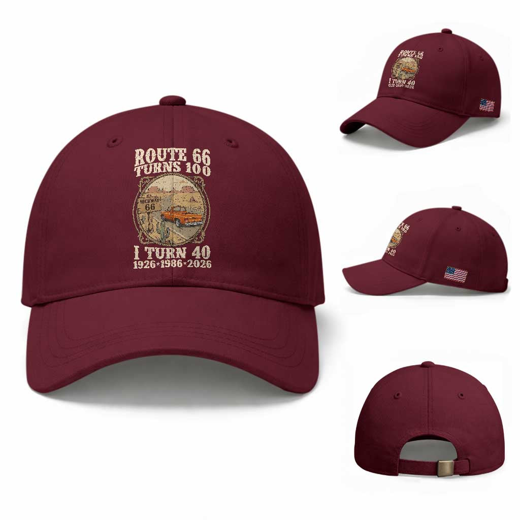 Route Highway 66 Turns 100 I Turn 40 Baseball Cap Vintage 1986 Road Sign Classic Pickup Truck Lover 40th Birthday Gift