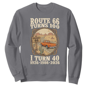 Route Highway 66 Turns 100 I Turn 40 Sweatshirt Vintage 1986 Road Sign Classic Pickup Truck Lover 40th Birthday Gift