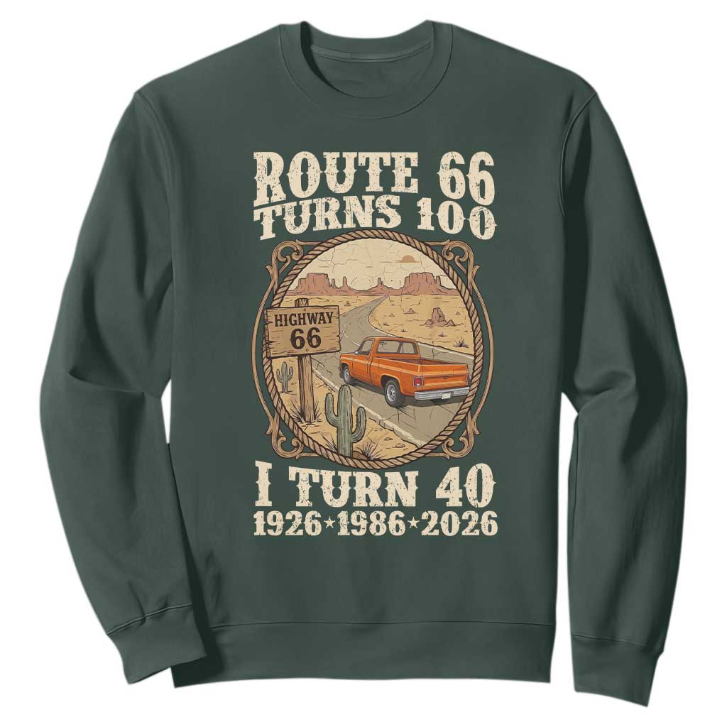 Route Highway 66 Turns 100 I Turn 40 Sweatshirt Vintage 1986 Road Sign Classic Pickup Truck Lover 40th Birthday Gift