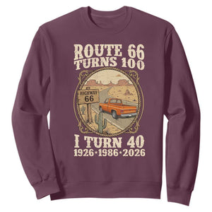Route Highway 66 Turns 100 I Turn 40 Sweatshirt Vintage 1986 Road Sign Classic Pickup Truck Lover 40th Birthday Gift