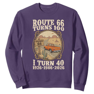 Route Highway 66 Turns 100 I Turn 40 Sweatshirt Vintage 1986 Road Sign Classic Pickup Truck Lover 40th Birthday Gift