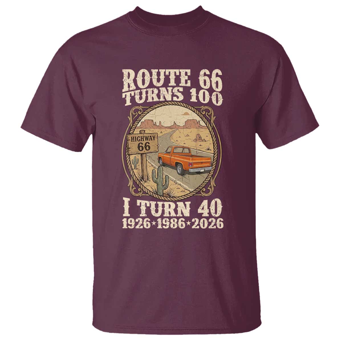 Route Highway 66 Turns 100 I Turn 40 T Shirt Vintage 1986 Road Sign Classic Pickup Truck Lover 40th Birthday Gift