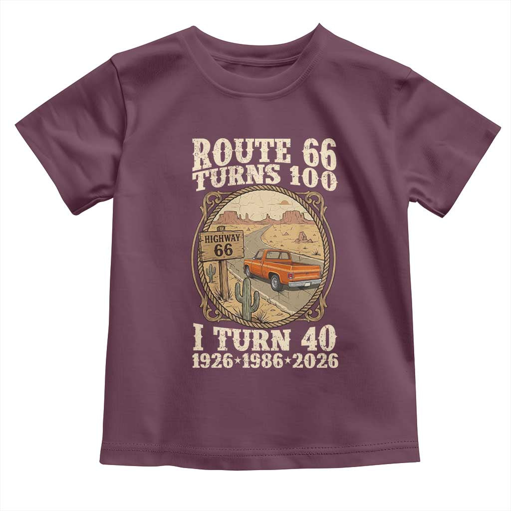 Route Highway 66 Turns 100 I Turn 40 Toddler T Shirt Vintage 1986 Road Sign Classic Pickup Truck Lover 40th Birthday Gift