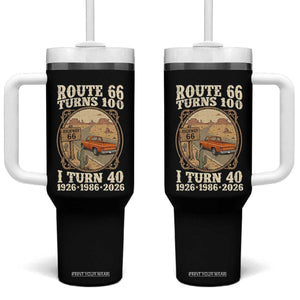 Route Highway 66 Turns 100 I Turn 40 Tumbler With Handle Vintage 1986 Road Sign Classic Pickup Truck Lover 40th Birthday Gift