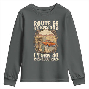 Route Highway 66 Turns 100 I Turn 40 Youth Sweatshirt Vintage 1986 Road Sign Classic Pickup Truck Lover 40th Birthday Gift
