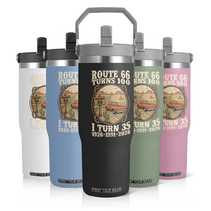 Route Highway 66 Turns 100 I Turn 35 Flip Straw Tumbler Vintage 1991 Road Sign Classic Pickup Truck Lover 35th Birthday Gift