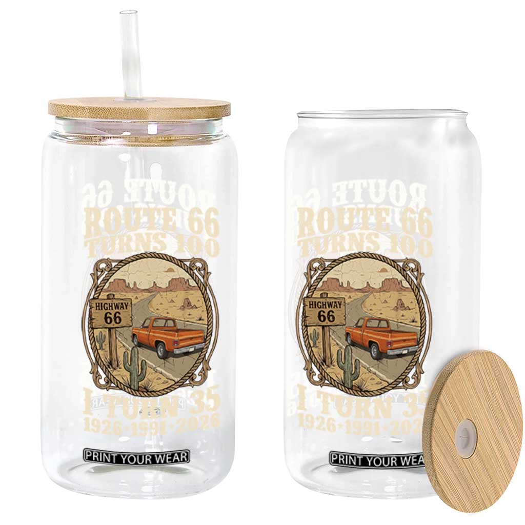 Route Highway 66 Turns 100 I Turn 35 Glass Can Vintage 1991 Road Sign Classic Pickup Truck Lover 35th Birthday Gift