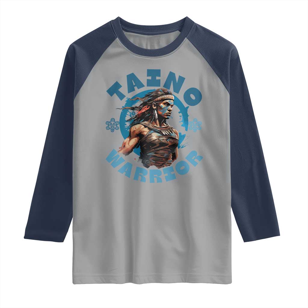 Taino Warrior Boricua Boriken Pride Indigenous Puerto Rican Raglan Shirt TS14 Sport Gray Navy Print Your Wear