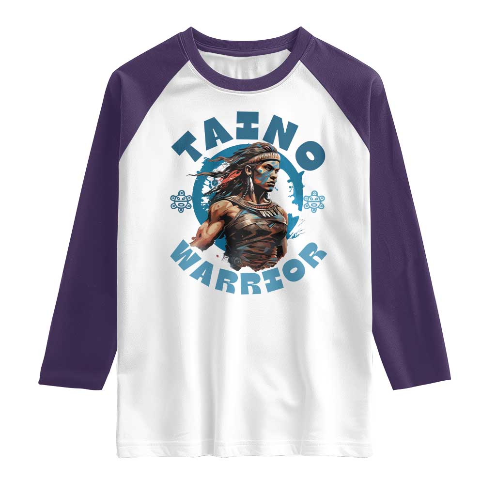 Taino Warrior Boricua Boriken Pride Indigenous Puerto Rican Raglan Shirt TS14 White Purple Print Your Wear