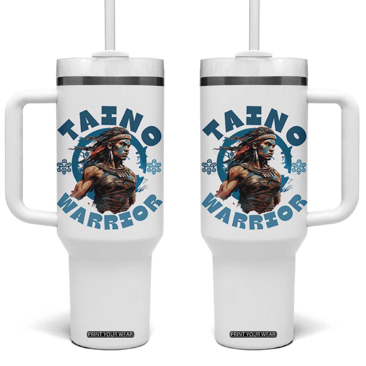Taino Warrior Boricua Boriken Pride Indigenous Puerto Rican Tumbler With Handle TS14 One Size: 40 oz White Print Your Wear